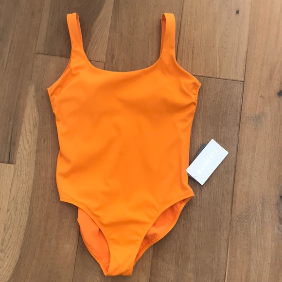 Athleta Scoop One Piece Swimsuit Orange Medium - Picture 2 of 11